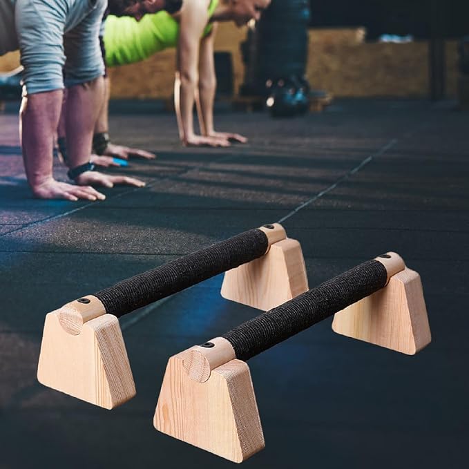 2Pcs Wood Push Up Bars for Adults, Non-Slip Base Parallettes for Strength Training, Planks, Calisthenics, Home Workout Equipment- 25CM
