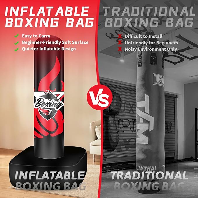 Freestanding Punching Bag for Adult Teens, 70" Heavy Punching Bag with Boxing Gloves and Electric Air Pump for Beginners Kickboxing Training MMA Muay Thai Fitness Office Home Gym