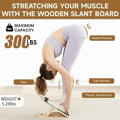 Adjustable Slant Board for Calves Stretching, Portable Wooden Incline Board for Balance Exercises, Durable Five Angles for Physical Therapy, Calf Stretcher Equipment with Muscles, Feet, Ankles, Knee