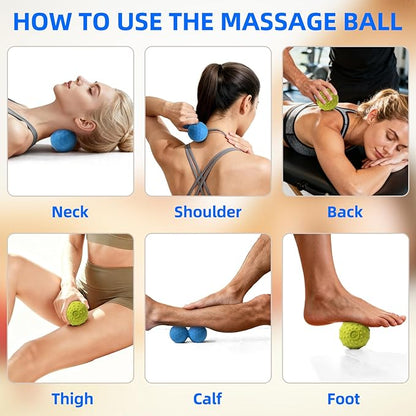 Peanut & Spiky Massage Ball Set, Double Lacrosse Peanut Roller + Firm Spiky Ball for Deep Tissue Myofascial Release, Trigger Point Therapy, Plantar Fasciitis & Muscle Recovery (Blue Mix White+Yellow)