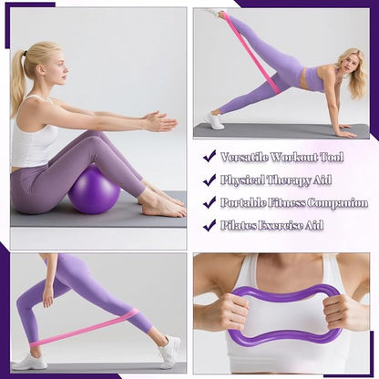 14 PCS Pilates Kit, Home Pilates Workout Kit for Women, Pilates Equipment with 14.9" Pilates Ring and Ball, Resistance Bands, Sliders & Grip Socks Accessories for Starter Home Workouts（Purple）