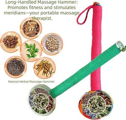 Traditional Moxa Stick Massager - Handheld Mugwort Massage Hammer for Pain Relief, Muscle Relaxation, Acupressure - Ergonomic Grip with US Design Patent.(Red, Light Green)