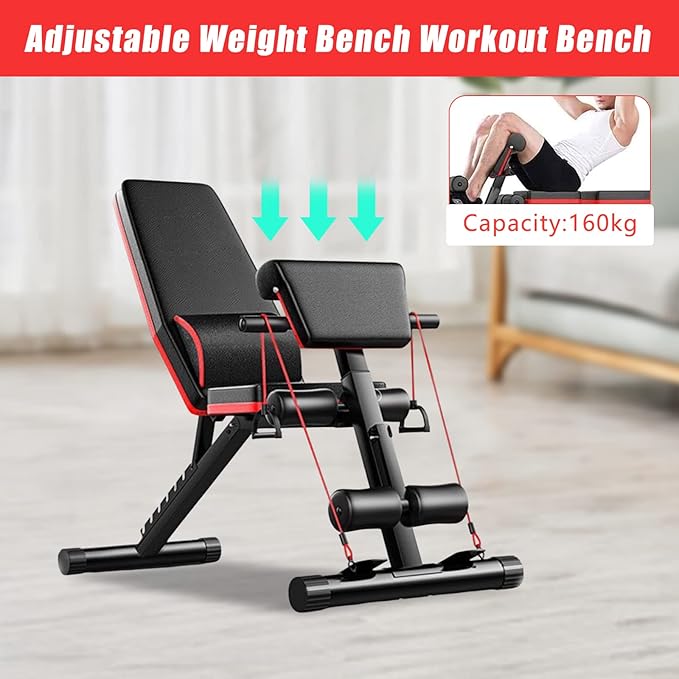 Basic Weight Bench for Home Gym 350lbs Adjustable Workout Benches with 7-position Heavy Duty Exercise Folding Strength Training Sit up Benches Incline Flat Decline Sit-Ups Full Body Workouts