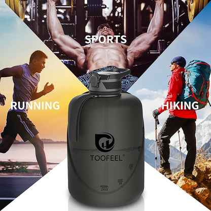 TOOFEEL 1 gallon water bottle - 128 oz water bottle with Straw & Chug Lid - BPA Free Big Water Bottle with Handle - Gym Water Bottle - Black