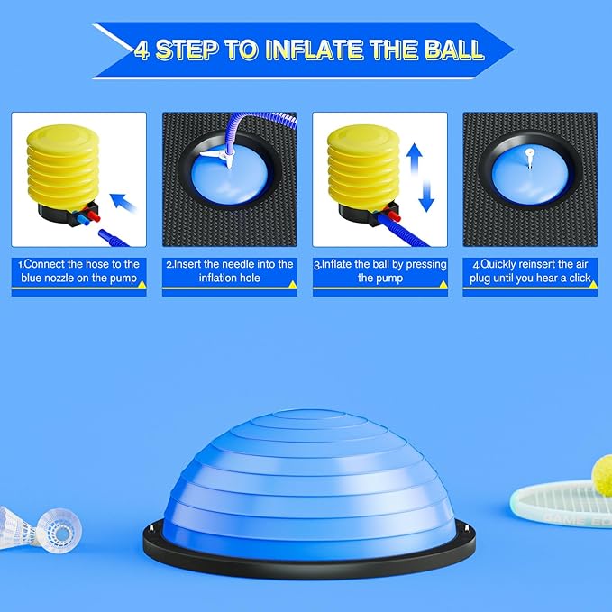 Half Balance Ball Trainer - 23 Inch Half Exercise Ball for Workout, Physical Therapy, Yoga, Home Gym, Core Strength, Stability, Fitness, Balance Training Equipment with Resistance Bands, Foot Pump