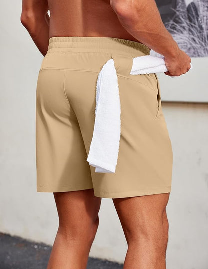 PINSPARK Men's Gym Workout Shorts - 7" Quick Dry Running Athletic Shorts with Towel Loop and Zipper Pockets