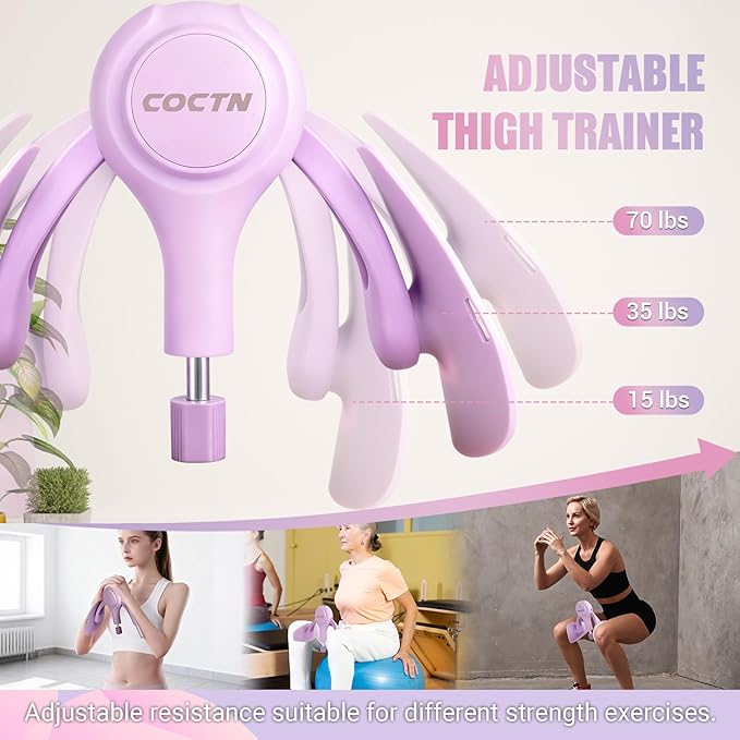 Thigh Trainer for Women, 15-70LB Adjustable Resistance Inner Thigh Exerciser for Pelvic Floor Muscle Repair, Thigh Workout Kegel Exercise Equipment for Shaping, Yoga & Weight Loss at Home Gym