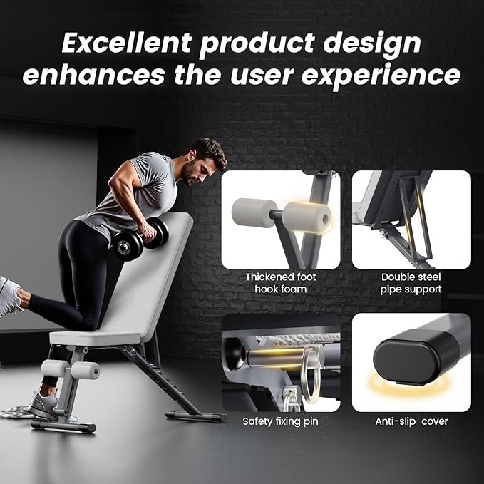 Adjustable Weight Bench for Home Gym, Stable Folding Workout Bench for Dumbbell & Full Body Strength Training