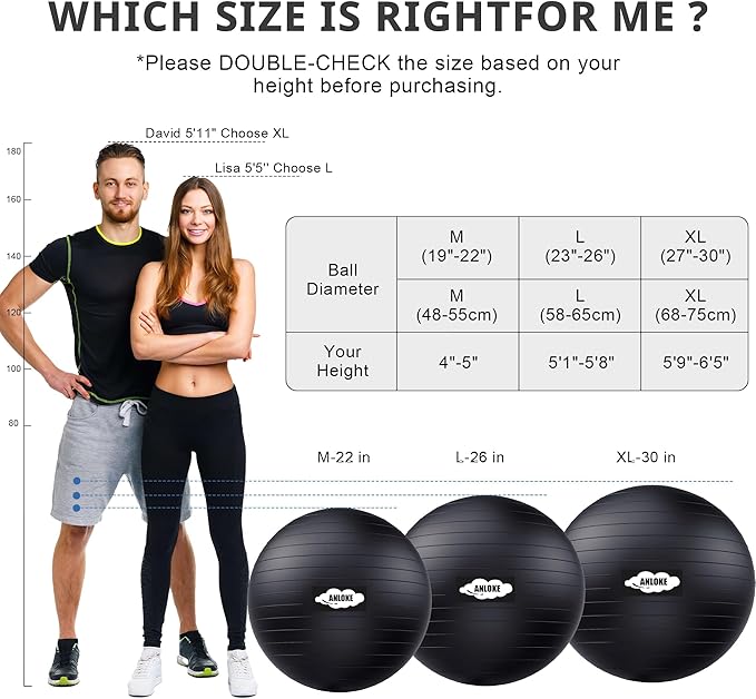 Yoga Exercise Ball for Fitness & Balance, Anti-Burst Stability Chair, Birthing for Pregnancy, Non-Toxic PVC Gym With Foot Pump for Pilates