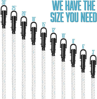 Crown Sporting Goods 1.5" Gym Climbing Rope for Adults - Poly Dacron Twist with Carabiner Eyehook - Strength Conditioning, Physical Education Fitness Equipment, Home Workout