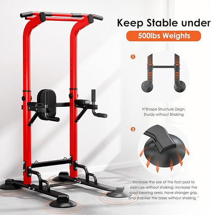 SogesPower Pull Up Bar Station Power Tower,12-Level Adjustable Multi-Function Pull Up Dip Station for Home Gym, Pull Up Bar Stand Dip Bar Strength Training Fitness Equipment