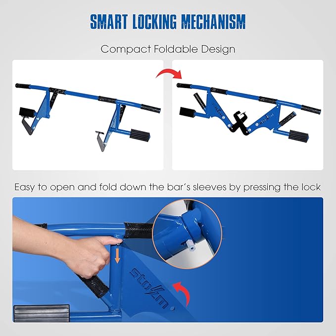 STOZM MultiEx Chin Up Bar – Doorway Chin Up Bar with Multiple Color Options, Push Up Capability, TPE-Protected Grip Positions, Smart Locking Mechanism and 450lbs Weight Capacity
