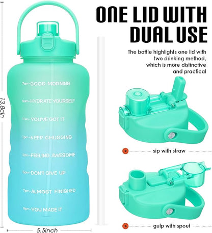 HydroPal 1 Gallon Water Bottles with Straw, 128 oz Water Bottle BPA Free Innovative 2-IN-1 Lid Gym Bottle with Times to Drink Motivational, Large for Sports Fitness Camping Water Jug （13.8X5.5 inch）