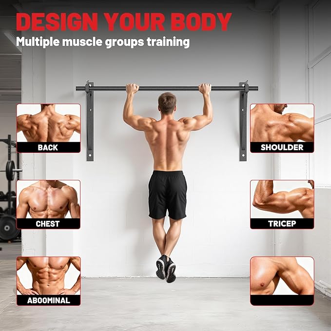 PAPABABE Wall Mounted Pull Up Bar, Chin Up Bar, Strength Training Pull-Up Bars Chin Up Bars for Home Gym