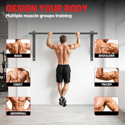 PAPABABE Wall Mounted Pull Up Bar, Chin Up Bar, Strength Training Pull-Up Bars Chin Up Bars for Home Gym