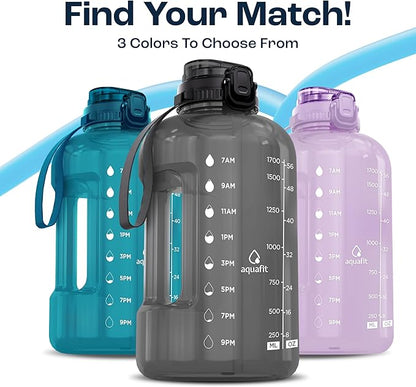 AQUAFIT Half Gallon Water Bottle with Time Marker - Straw & Chug Lid - BPA Free Gym Water Bottle with Straw - Big Gallon Jug (Lilac, 64 oz - 2in1 Lid)