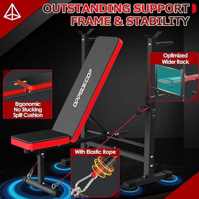 OPPSDECOR 900LBS All in One Weight Bench Set with Squat Rack Adjustable Workout Bench with Leg Developer Preacher Curl Rack Fitness Strength Training Bench for Home Gym