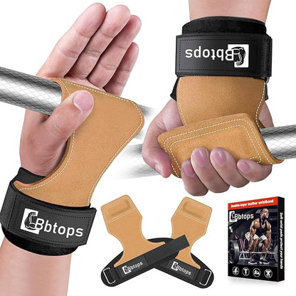 Weight Lifting Wrist Strap, Double-Layer Leather Wrist Straps for Gym Strength Training Weightlifting,Deadlift and Powerlifting, Enhance Grip Strength Neoprene Padding Gym Workout Lifting Straps Men/Women Pair
