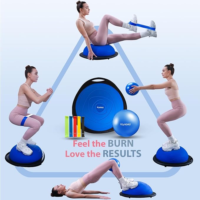 Half Balance Ball Trainer, Inflatable 19/23 Inch Half Exercise Ball with Resistance Bands and Pilates Ball, Non-Slip 660lbs Capacity Yoga Ball for Home Gym Full Body Workouts