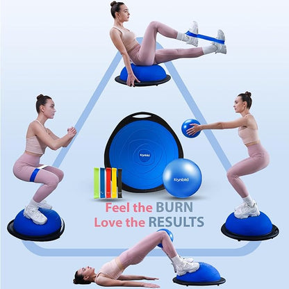 Half Balance Ball Trainer, Inflatable 19/23 Inch Half Exercise Ball with Resistance Bands and Pilates Ball, Non-Slip 660lbs Capacity Yoga Ball for Home Gym Full Body Workouts