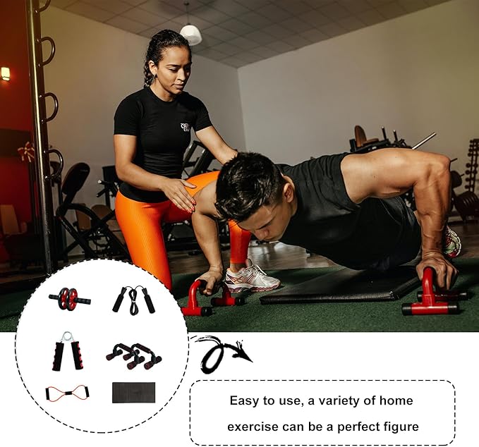 Abdominal Wheel Roller Set, Red Dual-wheel Exercise Roller with 7pcs Core Training Kit, Unisex Ab Workout Equipment for Home Fitness and Strength Training