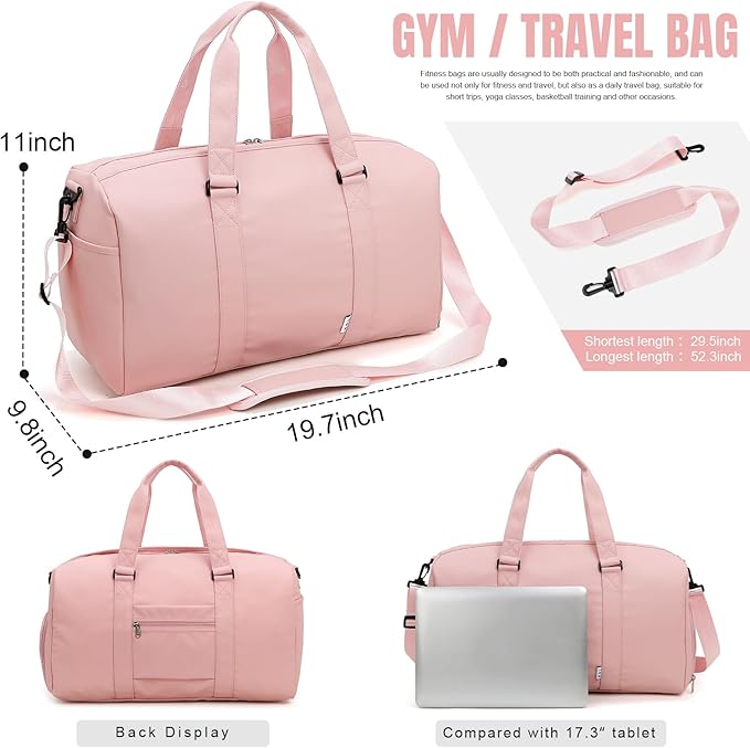 NOL Waterproof Gym Duffle Bag for Men & Women with Shoe & Wet Compartments, Multiple Pockets | Adjustable Shoulder Strap for Sports, Travel, Fitness, Workout & Hospital Use, Pink