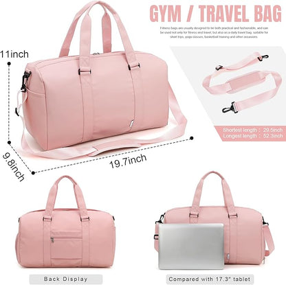 NOL Waterproof Gym Duffle Bag for Men & Women with Shoe & Wet Compartments, Multiple Pockets | Adjustable Shoulder Strap for Sports, Travel, Fitness, Workout & Hospital Use, Pink