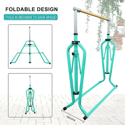 Foldable & Moveable Gymnastics Horizontal Bar with Rings,3’to 5’Adjustable Height Expandable Junior Kip Bar for Home,Indoor Gym Equipment for Kids
