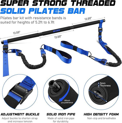 Pilates Bar Kit with Resistance Bands for Working Out, 210lbs Heavy Resistance Bands with Handles, Pilates Equipment with Resistance Band Bar for Men Women, Home Gym Full Body Workout Equipment