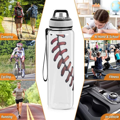 ALAZA Fashion Baseball Liner Sports Water Bottle with Straw Tritan Drink Bottle 32 oz BPA Free Reusable for Travel Outdoor Fitness