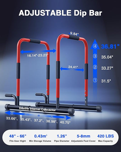 2026 Upgrade Adjustable 2-in-1 Dip Bar Station & Push Up Bars for Home Gym Calisthenics Equipment Parallel Bars with 420LB Stable Design, Functional Heavy Dip Stand,Black