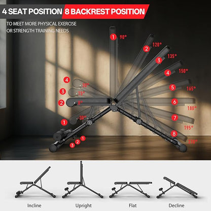 JOROTO Adjustable Weight Bench, 1300LBS Workout Bench for Home Gym Strength Training, Incline Decline Flat Bench Press with Wheels and Extended Backrest, Foldable Exercise Bench for Full Body Workout