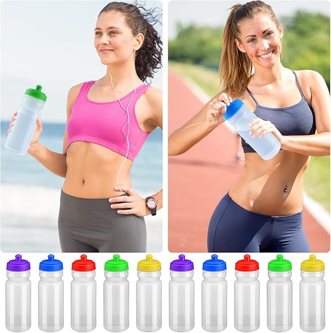 100 Pack Water Bottles Bulk 20 oz Reusable Plastic Water Bottles with Pull Top Cap Dishwasher Safe Sports Drinking Bottle for Fitness, Hiking, Cycling, or Gym Workout