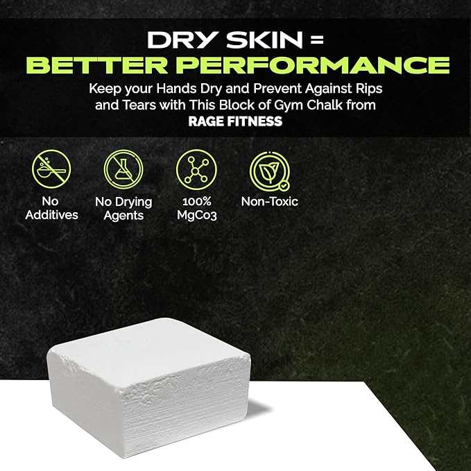 Rage Fitness Gym Chalk Block (2oz), Magnesium Carbonate Athletic Chalk Block for Excellent Grip, Gym Workout Grip Chalk, Weightlifting, Gymnastics, Rock Climbing White