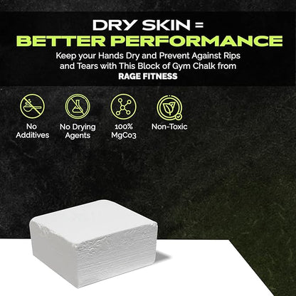 Rage Fitness Gym Chalk Block (2oz), Magnesium Carbonate Athletic Chalk Block for Excellent Grip, Gym Workout Grip Chalk, Weightlifting, Gymnastics, Rock Climbing White