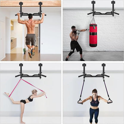 SELEWARE Heavy Duty Welded Pull Up Bar, Versatile Doorway Wall Mount, Joist Mounted, and Ceiling Mounted Chin Up Bars, Thick Metal Sturdy Construction for Full Body Workouts Support 500 lbs