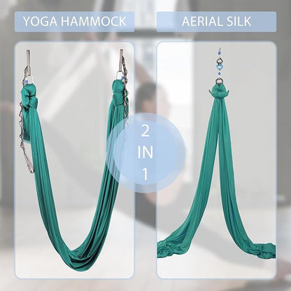 Aerial Silks Yoga Swing Set - 9/11 Yards Aerial Yoga Hammock Kit Anti-Gravity Flying for Fitness, Low/Non Stretch Nylon Tricot Fabric Hardware Included for Dance