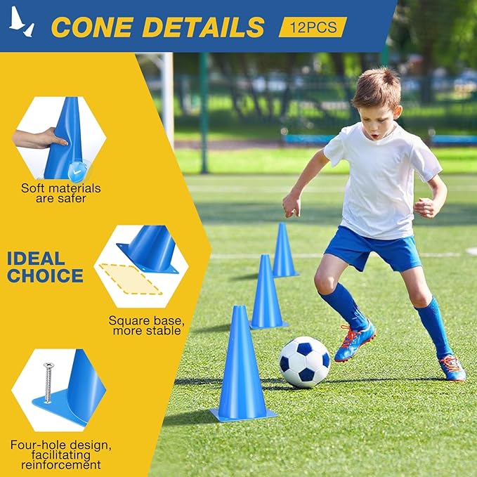 12 Inch Durable Cones,12pcs Versatile Plastic Traffic Cones and Soccer Cones for Sports Training,Agility Drills,Parking Safety,Basketball Training,Football Training.