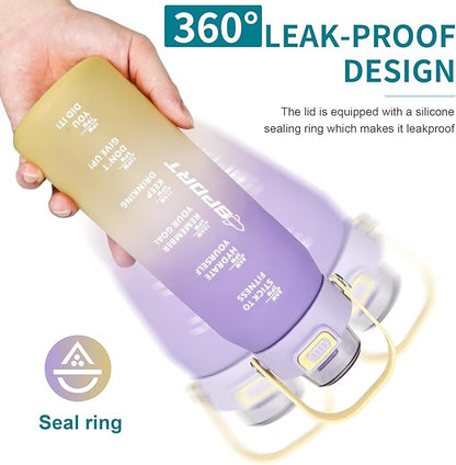 Motivational Water Bottle 32oz with Time Marker- Leakproof & BPA Free Sports Water Bottle with Straw & Carry Strap for Gym, Travel and Outdoor Sports (Purple/Yellow Gradient)