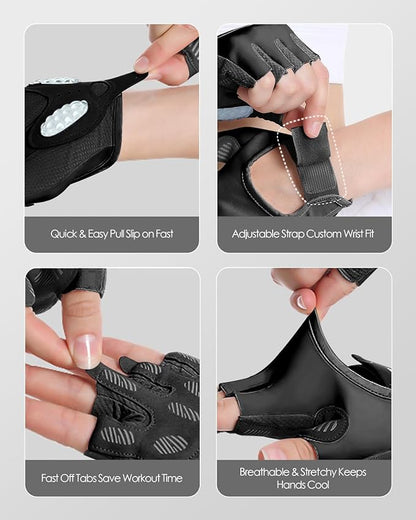 Workout Gloves for Men & Women – Fingerless Gym Gloves for Weight Lifting, Crossfit, Fitness, Exercise & Training with Silicone Grip Dots for Secure Hold & Palm Padding Protection