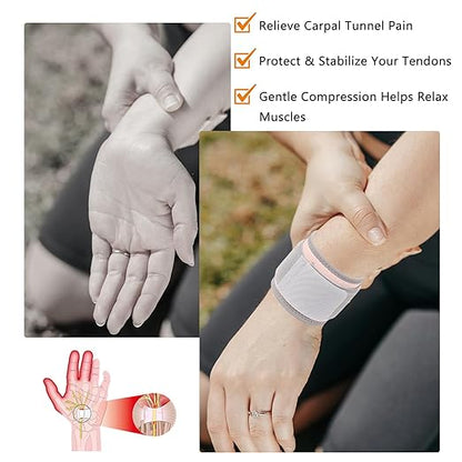 AMYONE Wrist Brace, 2 Pack Wrist Wraps for Carpal Tunnel & Pain Relief, Adjustable Support for Yoga/Fitness/Sports/Weightlifting, Elastic Gym Wrist Sweatbands, Sakura Pink