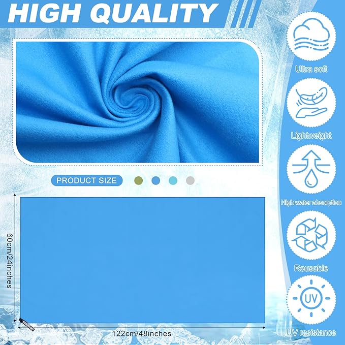 VitalCozy 4 Pcs Quick Dry Camping Towel 48" x 24" Microfiber Travel Swimming Lightweight Towel Absorbent Fast Drying Set for Beach Yoga Sports Swimming Pool Backpacking Workout, 4 Colors
