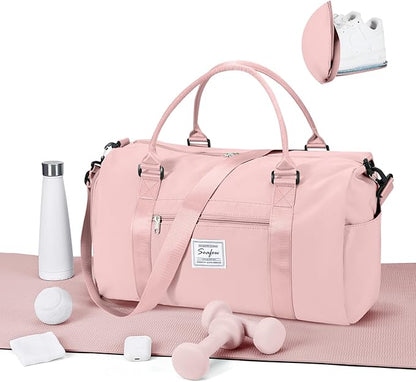 Gym Bag for Women Men with Shoes Compartment,Sports Duffle Bag Personal item travel Duffel Bags Tote Bag Small Carry on Weekender Overnight Bags Workout Dance Bag Hospital Holdalls Pink