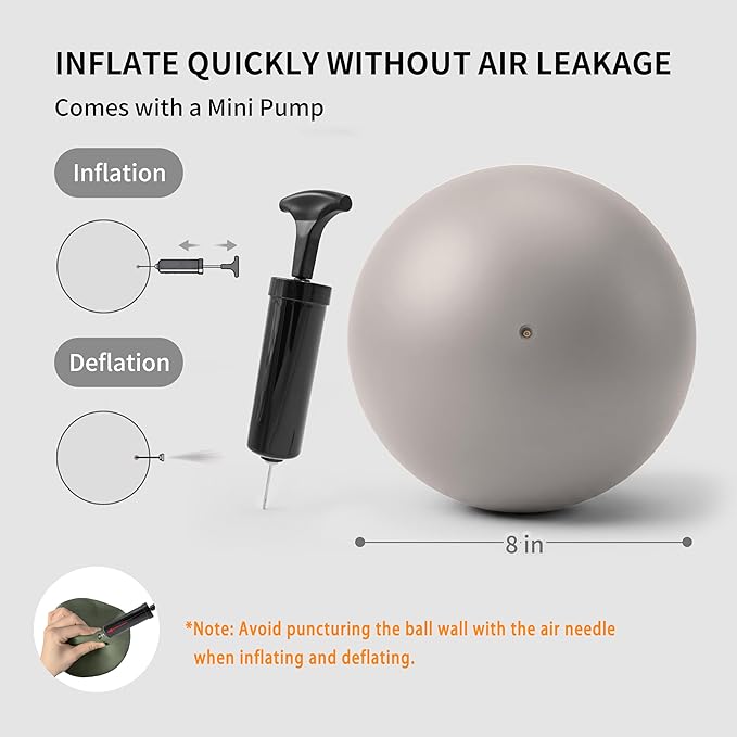 Pilates Ball 8 inch, Small Yoga Ball Extra Thick, Mini Pilates Ball with Pump, Non-Slip Surface Small Exercise Ball for Physical Therapy, Stretching, Strength & Core Training