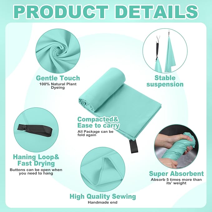 Tudomro 5 Pcs Microfiber Gym Towels Quick Dry Camping Towel for Women Men Gym Sweat Sports Towel for Yoga Tennis Running Swimming Exercise Working Out(Green,23.6 x 47.2 '')