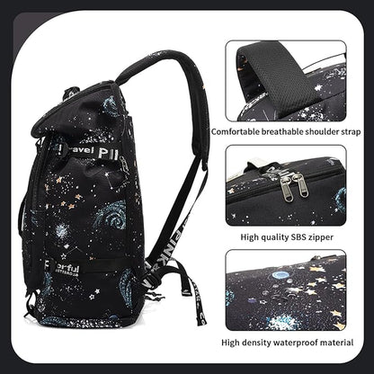 Floral gym duffel bag backpack, fashion wrestling bag,with shoe compartment, 4 kinds of back method waterproof travel sports walking laptop Lightweight（A-Starry Sky）