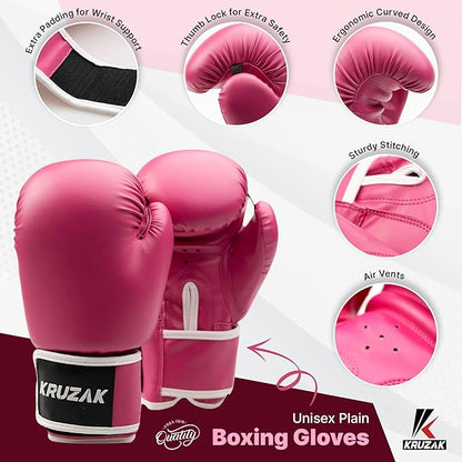 Kruzak Plain Focus Mitts and Boxing Gloves Set for Kickboxing and Muay Thai MMA Training - Fitness Kit with Punching Pads for Martial Arts and Karate