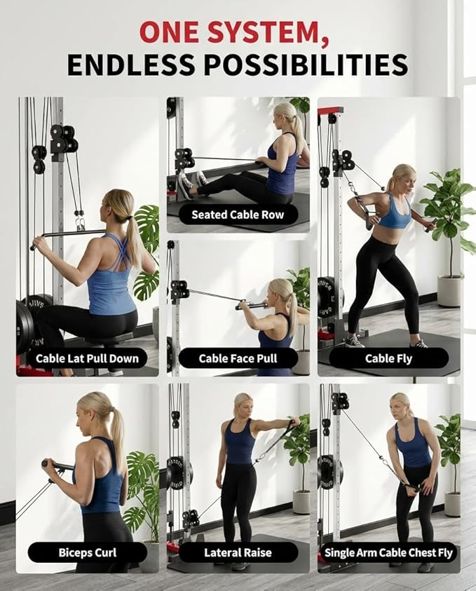 Wall Mounted Cable Machine for Home Gym, 19-Position High & Low Cable Machine with Dual Pulley System,LAT Pulldown, 400Lb Capacity, Space Saving Strength Training Equipment for Garage & Home