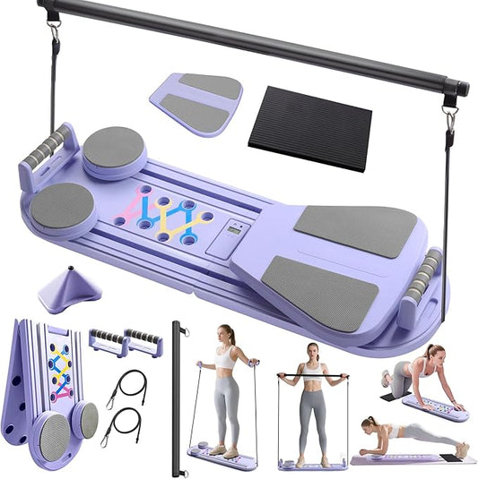 6 in1 Pilates Board, Multi-Purpose Pilates Reformer Set, Foldable Abdominal Board, Pilates Reformer Board for Home, Workout Equipment, Abs Workout Equipment, Core Workout Equipment