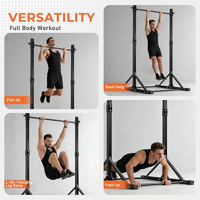 Power Tower Pull Up Bar Station - 440LBS Heavy Duty Home Gym Equipment - Adjustable Height (4.2ft-7ft) Free Standing Chin Up Bar with Zero-Wobble Triangular Base for Strength Training & Calisthenics